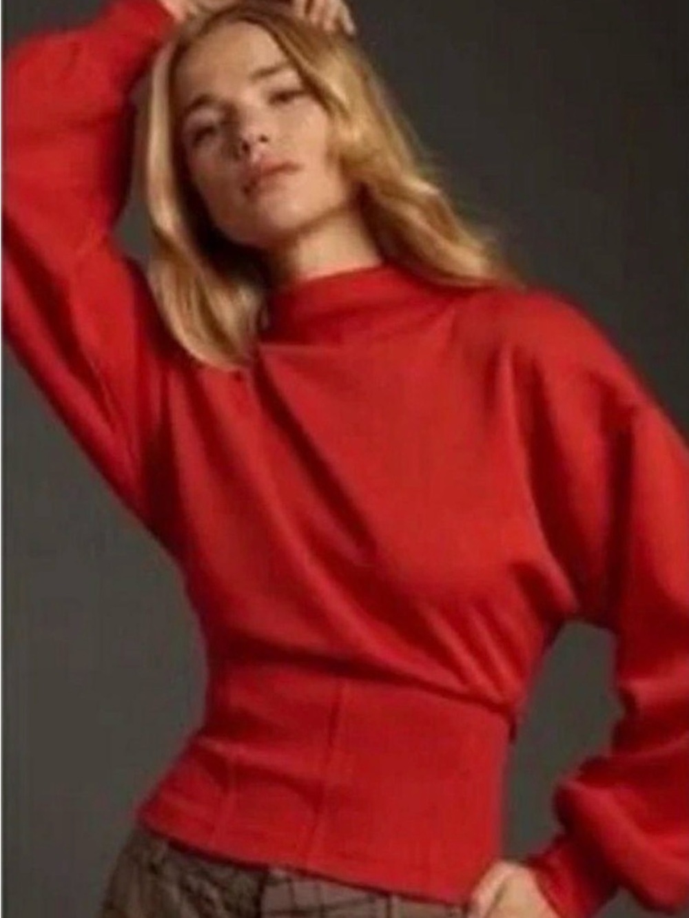 NWT Maeve by Anthropologie Red Corset-Waist Mock Neck Pullover Sweater | Size S